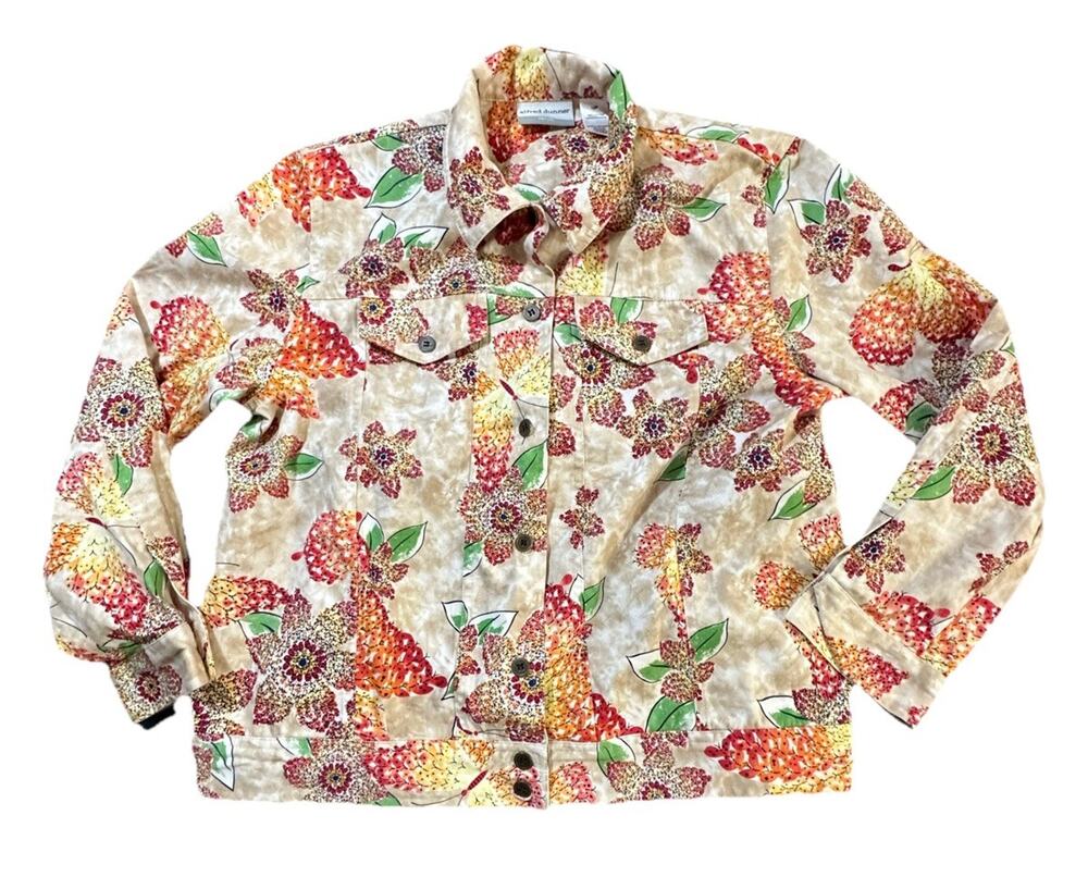 Alfred Dunner Petite 12P Jacket Floral Print 100% Cotton Button Front Casual